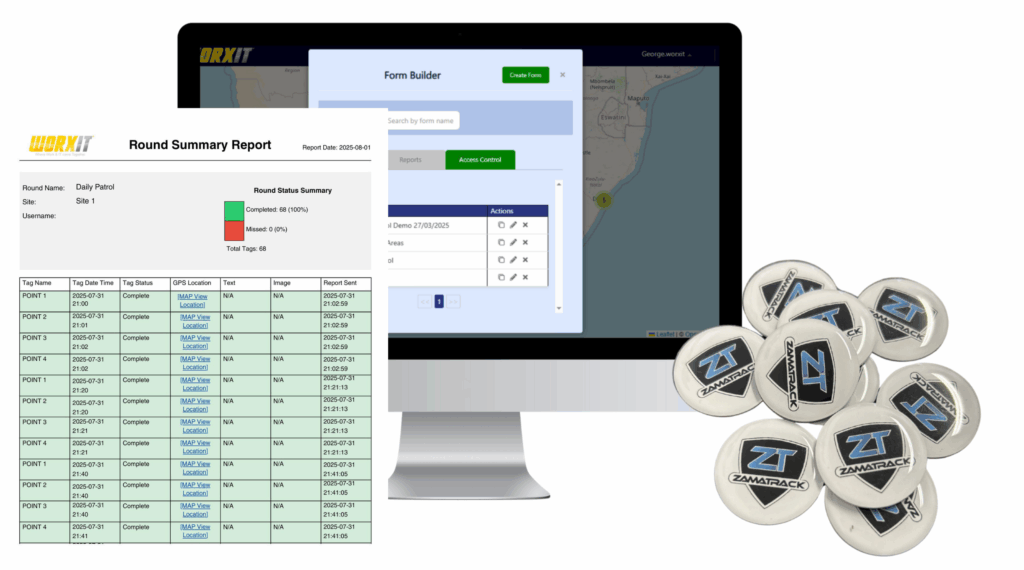 Patrol system software with patrol scheduling, NFC patrol tags, missed or incomplete patrol alerts, multimedia reporting, voice notifications, patrol counts per shift, and detailed graphical reports.